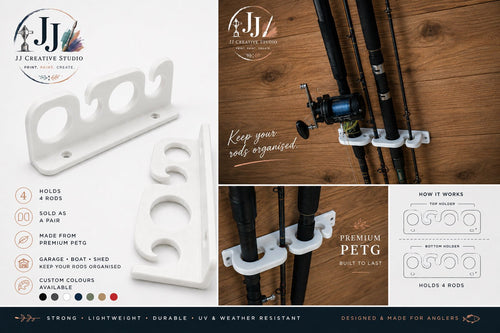 3D Printed Fishing Rod Holders - Holds 4 Rods (Sold as a Pair) - JJ Creative Design Studio